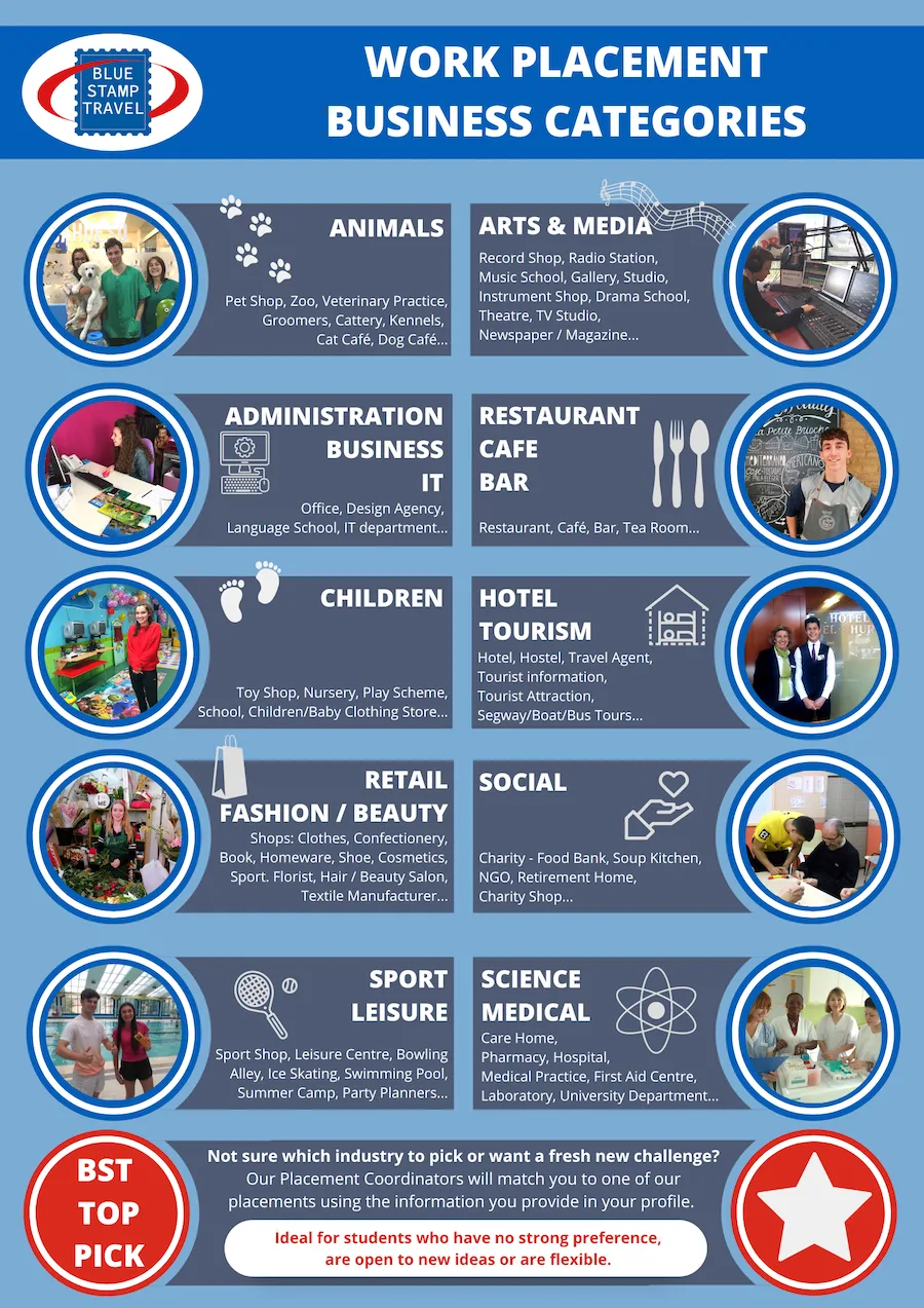 Work Placement Business Categories